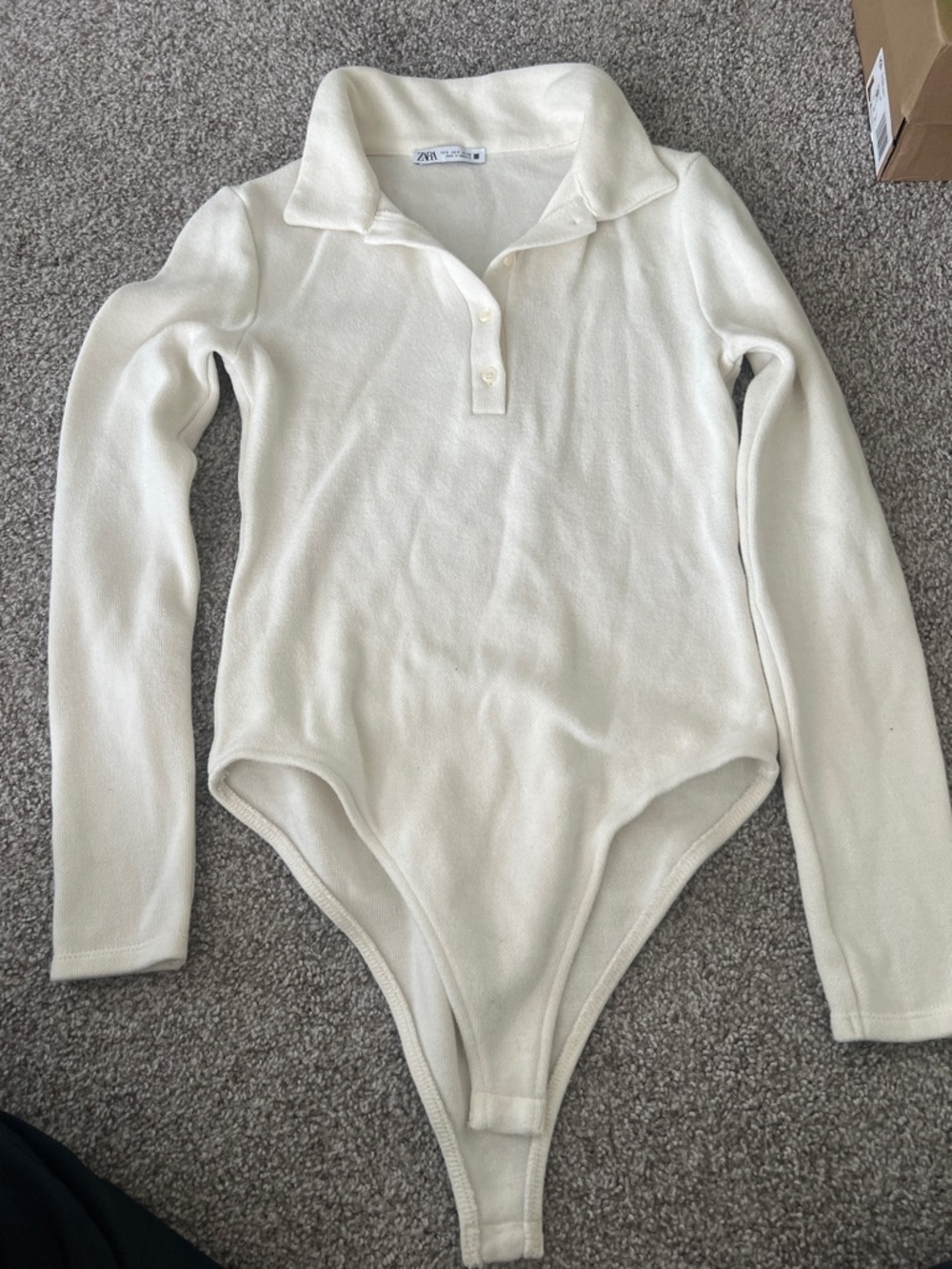 Zara Cream Long-Sleeve Polo Bodysuit for Women